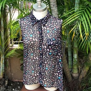 TIMING sheer abstract print button down top- M